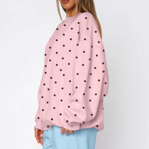 Polka Dot Sweatshirt for Women Oversized Crewneck Long Sleeve Pullover Tops - image 2