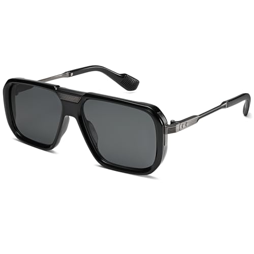 Square Aviaor Sunglasses for Men Fashion Trendy Gold Metal Frame Punk Retro Cool Shades