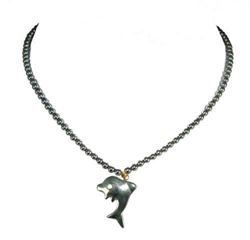 The Friendly Trading Co Collana con ciondolo a forma di delfino in ematite, 45 cm, realizzata a mano, con sacchetto di presentazione e cartolina, 45,7 cm, ematite