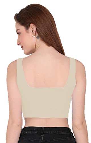 Image of THE BLAZZE 1044 Women's Cotton Basics Sexy Solid Square Neck Slim Sleeveless Saree Readymade Saree Bra Blouse Crop Top T-Shirt for Women