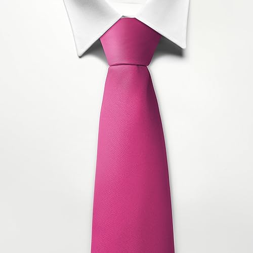 Image of Mens Satin Hot Pink Tie for Men Classic Wedding Necktie Solid Tie Formal Business