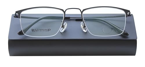 Image of Titanium Semi Rimless Prescription Glasses Frame For Men,Ultra Lightweight Optical Eyewear Frames Demo Lens 53mm