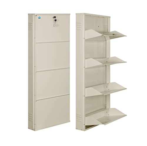 Image of DELITE KOM 20 Inch Wide, 4 Shelf Metal Shoe Rack Wall Mounted for Home with Central Lock | Holds Upto 10 Shoes or 16 Slippers Pair | 1 Year Warranty | (54 x 20 x 5 Inch, Ivory) | DIY | Space Saving