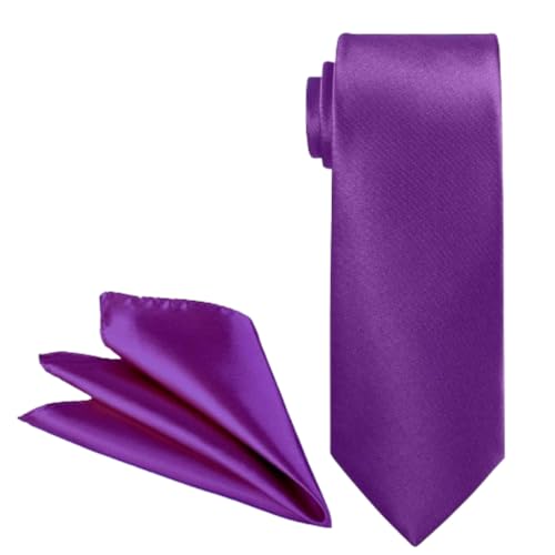 Image of Men's Satin Slim Necktie for Formal Wear | Premium Solid Tie for Office, Wedding, Business Meetings, Party & Interview | Stylish Silk Feel Neck Tie for Men with Pocket Square