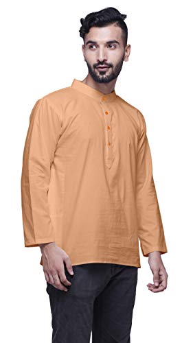 Image of Atasi Mens Kurta Shirt Solid Mandarin Collar Kurta for Boys Short Kurta Peach