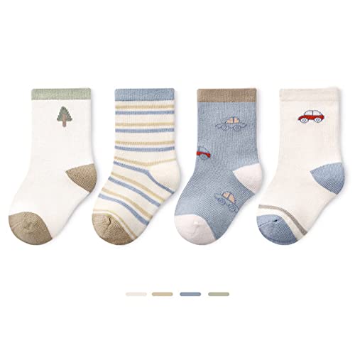 Cotton Socks For Boys 4pcs Infant Socks Floor Socks Summer Cotton Socks Cartoon Thin Breathable Autumn (Blue, 1-3 Years)4