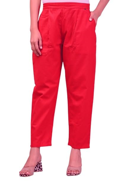 Image of Women Elastic Waist Regular Fit Casual Cotton Trouser Pants