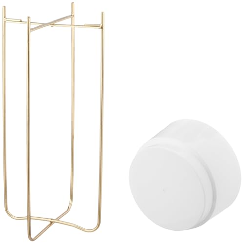 Image of amazon basics Metal Planter Flower Pot with Stand | for Home Decor | (Large) (White and Gold Finish)