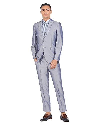 Image of Arrow Polyester Men Navy Notch Lapel Collar Patterned Two-Piece Suit Business Pants Set