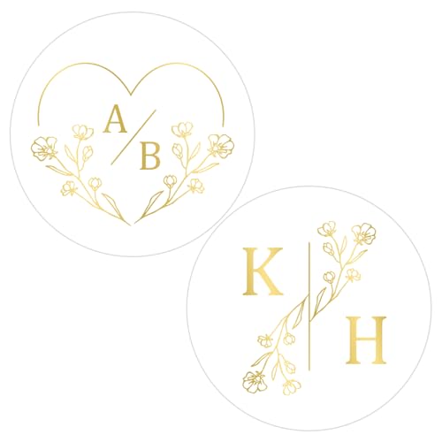Custom Gold Wedding Stickers Gold Monograms - Personalized Wedding Transparent Waterproof Labels for Envelope Seals Cups Cookies Gifts