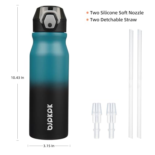 Image of BJPKPK 25 oz Insulated Water Bottle, Straw, Handle, Stainless Steel Flask | Leak Proof Locking Lid, Thermal, Double Wall Vacuum, Keeps Hot /Cold, Dishwasher Safe, Travel & Sports, Indigo Black