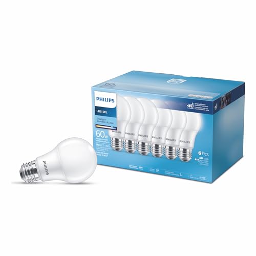 Philips Led 8W = 60W A-Line (A19) Daylight Non-Dimmable (5000K) 6 Pack by Philips - Used condition - CA$12.33