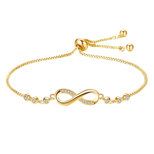BWOOOWE Bracelet Femme Infini Réglable Couple Élégant Bracelet Perles Femme Bijoux Naturelle(Or)