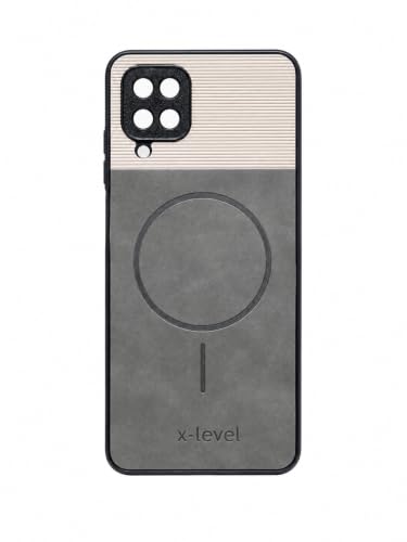Image of Bintage Dual-Leather Mac Safe Design Phone Case| Soft Touch Finish | Full Camera Protectection Back Cover Compatible for Samsung A12 /Galaxy F12 / M12 - White & Matelic Grey