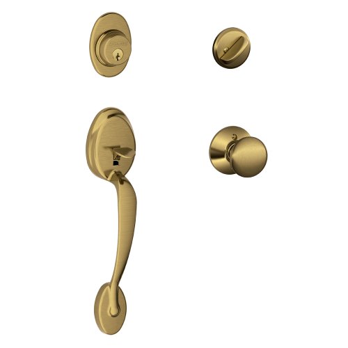 Image of SCHLAGE Plymouth Single Cylinder Handleset and Plymouth Knob, Antique Brass (F60 PLY 609)