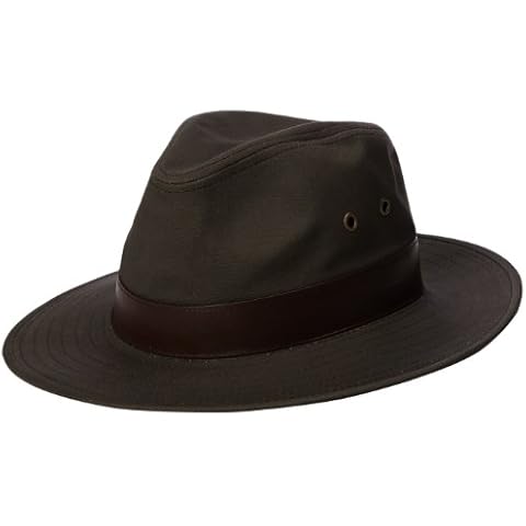 Henschel Men's Outback Crushable Cotton Canvas with Leather Band Hat, Olive, Medium Cover
