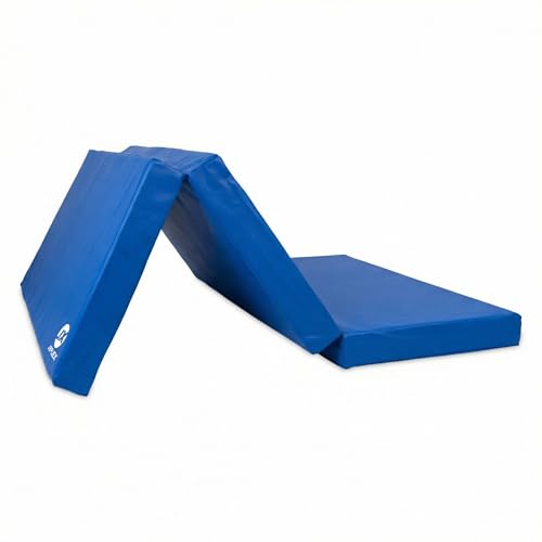 Jeflex - blaue klappbare Weichbodenmatte & Turnmatte 150 x 100 x 8 cm MADE IN GERMANY/faltbare Gymnastikmatte/platzsparende Fitnessmatte & faltbare Yogamatte/dicke Sportmatte für Kinderzimmer