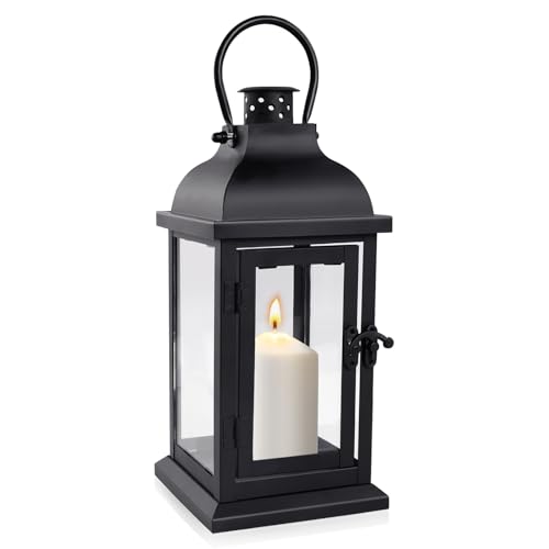 Farolillo Retro de Metal Resistente a la Intemperie, Linterna de Vela Al Aire Libre Negro,Farol Negro de Metal para Velas para Halloween,para Adornos Jardin Terraza Balcón Decoracion