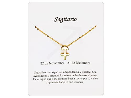 Imagen de Collar Signo Zodiaco Sagitario Acero Inoxidable hermosa Tarjeta Significado Signo Zodiacal Colgante Horóscopo Para mujer o Hombre Regalo Cumpleaños