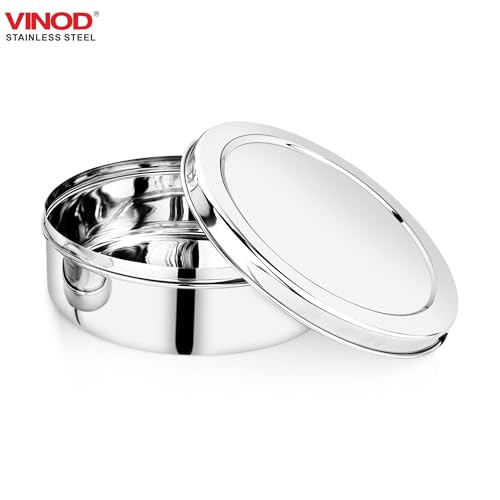 Image of Vinod Stainless Steel Puri Dabba | 2100ml Capacity, 21cm Diameter | Multipurpose Stainless Steel Flat Storage Container for Puri, Snacks, Dry Food, Tiffin & Travel Use