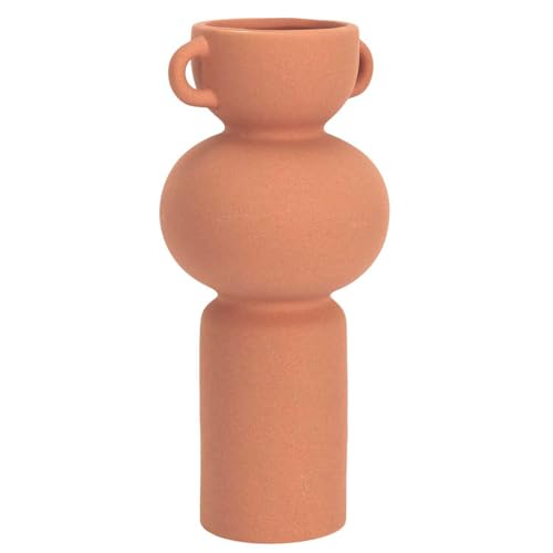 HOME DECO FACTORY - HD9100 Jarrón de Cerámica Terracota con Asa - Diseño Moderno y Elegante - Diseñado para Ramo o Decoración Interior - Dimensiones 25,5 x 11,5 x 11,5 cm - Color Naranja