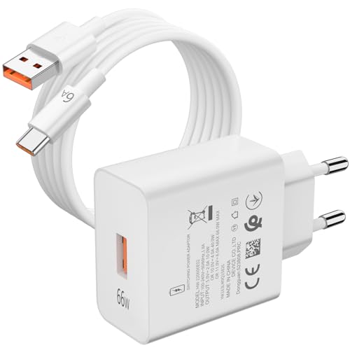 ASKUBSKU Caricatore USB 66W e 2Metro Cavo USB C per Honor Magic8 Lite 5G 7 Lite 6 Lite,6A Ricarica Rapida Adattatore Caricatore e Tipo C Cavo per Honor 90 70 Lite 200 Pad 9 MagicPad 2 X8a MatePad