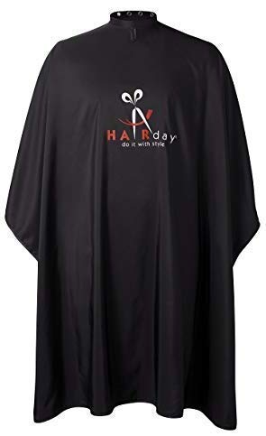 Black Nylon Salon Cape – Water And Stain Resistant Apron With Adjustable Snap Closure For Hairstylists, Hairdressers and Barbers – Easy Clean, Hanging Loop, 50” x 60” - HairDay Care