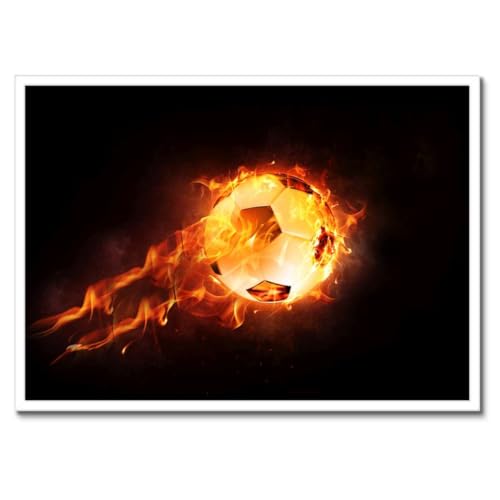 Poster de football sur le feu avec cadre noir 70x50 cm décoratif