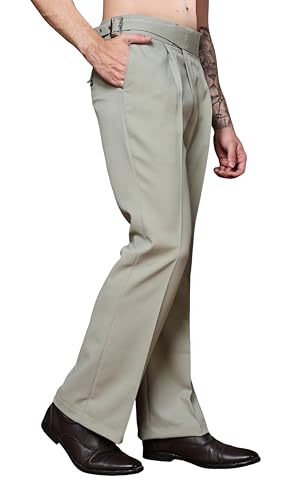 Image of Gurkha Pants for Men | Trouser for Men | Formal Pant | Classic Buckle | Bell Bottom Trouser High Waist Pleated Casual Trousers | Flared Bottom Leg Pants for Office Smart Casual Travel Party