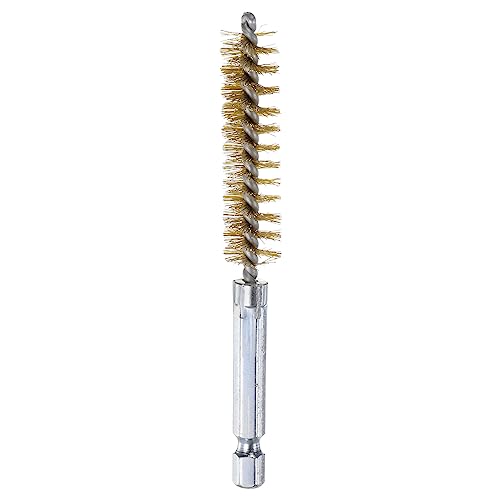 HARFINGTON Brass Bore Brush 12mm Dia 4" Long Cleaning Twisted Wire Brush with Handle 1/4" Hex Shank for Tubes, Ports, Bearings