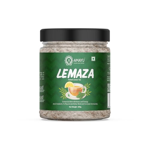 Image of AMAYU LEMAZA Herbal Lemon Green Tea Powder with Stevia | Weight Loss & No Added Sugar Lemon, Cardamom, Cloves, Ginger, Herbs, Spices, Tulsi, Assorted Green Tea Mason Jar (200 g)