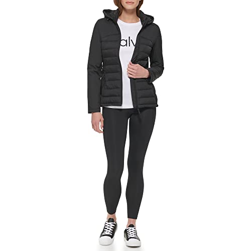 Calvin Klein Women's Lightweight Scuba Side Panels Adjustable Hood Zip Pockets Puffer4