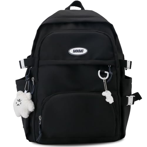 Teclado Kawaii Backpack with Cute Accessories Bookbags with Pendants Casual Lightweight Travel Daypacks (Black)