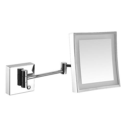 espejo de afeitar, espejo de maquillaje LED Quartet de una cara con luz, espejo de afeitar retráctil plegable de 8 pulgadas con aumento de 3x blanco plateado