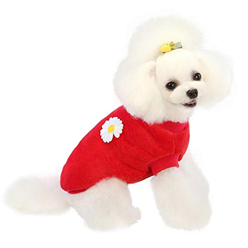 SMALLLEE_LUCKY_STORE Pet Fleece Jumper for Small Dogs Cat Girl Boy Cozy Soft Pullover Sweater Shirt Sweatshirts Warm Winter Coat Puppy Yokie Chihuahua Clothes Flower Pattern,Red,Size M - Image 2