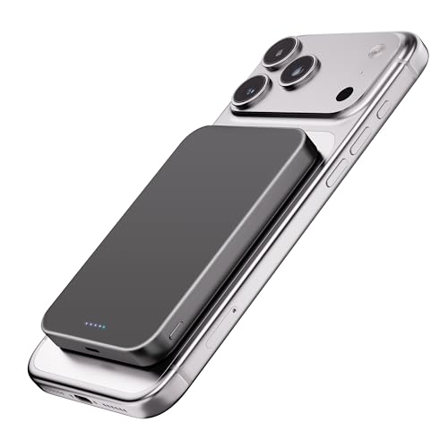 【業界初のチタン金属・14mmの超薄型】Catmart Magsafe対応 モバイルバッテリー 10000mAh 軽量 PD20W急速充電 マグネット式 ワイヤレス充電器 スマホ充電器 大容量 両台同時充電 Type-C入出力兼用 マグセーフ充電器 iPhone Air/17/16/15/14/13/12シリーズ対応 コンパクトで機内持ち込み可 旅行/出張/災害用 PSE認証済み（チタン灰色）のサムネイル