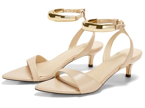 Image of Coutgo Womens Low Kitten Heels Sandals Strappy Pointed Open Toe One Strap Metal Summer Dress Shoes