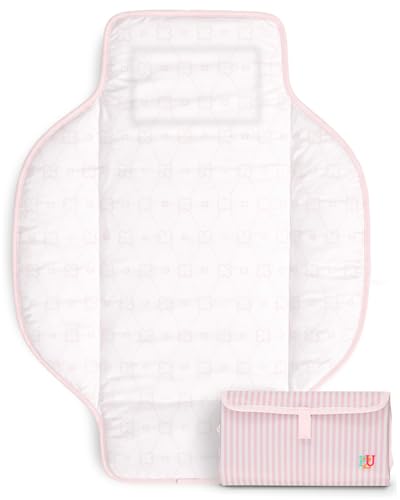 Image of PZU Portable Diaper Changing Pad - Waterproof Travel Changing Mat with Built-in Pillow, Gifts for Baby Shower, Newborn Girls & Boys（Pink Stripes）