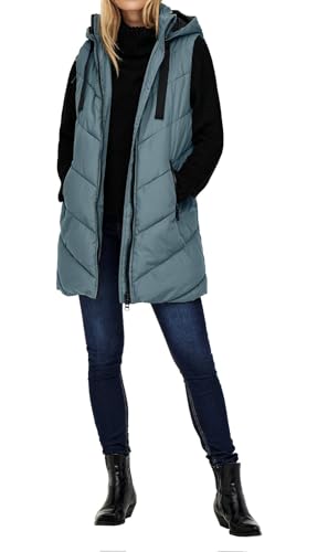 JDY Damen 3/4-lange Steppweste mit Kapuze JDYSkylar Padded Hood Waistcoat 15220630 Stormy Weather/Black M