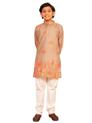 Image of AJ DEZINES Kurta Pajama For Kids Boys | Cotton Printed Chikankari Kurta Pyjama Set For Boys | Traditional & Festive Outfit | Party & Ethnic Wear | Stylish Kids Kurta Set