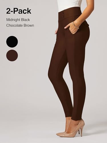 Conceited 2-Pack Stretch Slacks for Women - Wear to Work - Slim Leg Dress Pants with Pockets - Black, Brown - (X-Large)3
