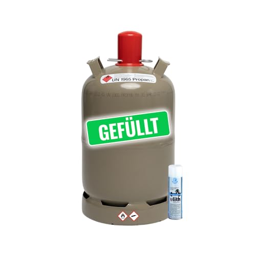 Bluecraft Propan-Gas-Flasche 11 kg gefüllt voll Campinggasflasche inkl. Lecksuchspray (1 Stück)