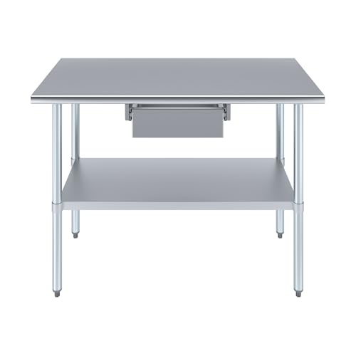 Image of AmGood Stainless Steel Table with Drawer | Commercial & Residential Kitchen Laundry Garage Utility Bench | NSF Metal Prep Table (Stainless Steel Table + Drawer, 48 inch Long x 24 inch Deep)