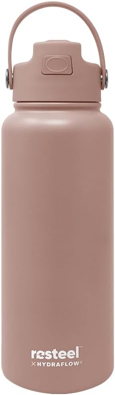 HYDRAFLOW Botella de agua Re-Steel 25 onzas de triple pared aislada al vacío, acero inoxidable reciclado, a prueba de fugas, sin BPA, con popote disponible en Yaxa Colombia