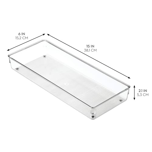 Image of InterDesign Linus Kitchen Drawer Organizer - Set of 2 Storage Trays for Silverware and Utensils - Clear
