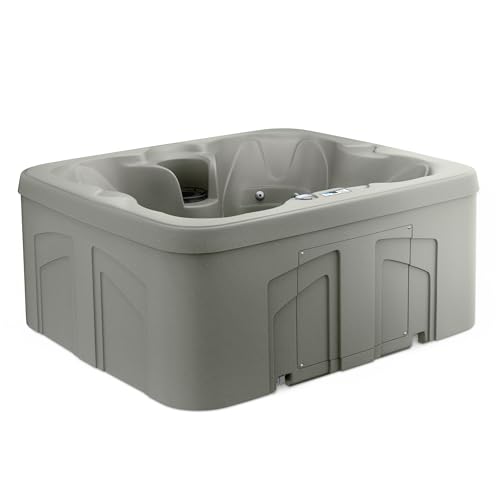 LifeSmart 4-Person Plug & Play Square Hot Tub with Thermal Cover, Taupe - Home Outdoor Backyard Spa with 13 Jets, 1.0 HP Pump, and Underwater LED Light