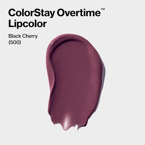 Image of Revlon Liquid Lipstick with Clear Lip Gloss, ColorStay Overtime Lipcolor, Dual Ended with Vitamin E, 500 Limitless Black Cherry, 0.07 Fl Oz