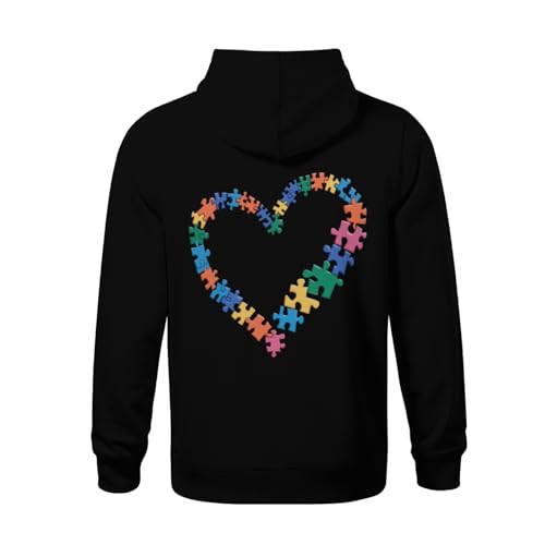 Kids Retro Autism Awareness Love Heart Puzzle Piece Vintage Boys Girls Lightweight Kangaroo Pocket Hoodies3