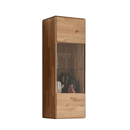 Lomadox Wohnwand Anbauwand braun in Eiche massiv geölt 4-teilig, 1 Hängevitrine, 2 Wandregale, 1 Sideboard – Bild 3