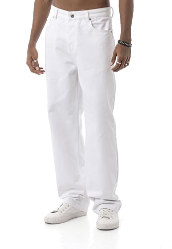 Pantalón de mezclilla – Denim de corte recto con estilo de 5 bolsillos – Clásicos jeans de corte recto para el ocio y ropa urbana, Blanco, 32W / 32L
